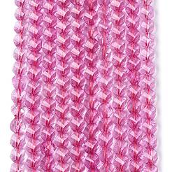クラックル透明ガラスビーズ連売り  ツイスト  多面カット  濃いピンク  7~7.5x7~8x7~8mm  穴：1.2~1.4mm  約51~53個/連  14.57~15.35インチ（37~39cm）&nbsp;GLAA-N068-02A-07