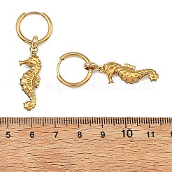 オーシャン 304 ステンレススチール製フープダングルピアス（女性用）  304ステンレススチールのフープピアス付き  ゴールドカラー  33~45.5x10.5~15mm&nbsp;EJEW-JE07267-01