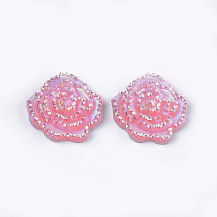 レジンラインストーンカボション  花  ピンク  14x14x3mm&nbsp;CRES-T012-02C