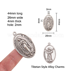 合金のチベット風チャーム  宗教  聖母マリアとオーバル  アンティークシルバー  44x26x4mm  穴：2mm&nbsp;PALLOY-CJ0003-01