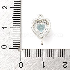 真鍮舗装キュービックジルコニアコネクタチャーム  ハートリンク  銀色のメッキ  ライトスカイブルー  15x9x6mm  穴：1.2mm&nbsp;KK-Z072-06S-01