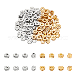 100個 2色 201ステンレススチールスペーサービーズ  テクスチャフラットラウンド  ミックスカラー  5x2mm  穴：2mm  50個/カラー&nbsp;STAS-UN0059-58