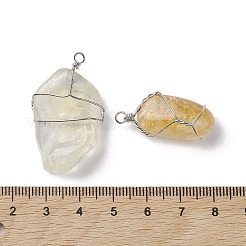 天然シトリン銅線巻きペンダント  ナゲットチャーム  プラチナ  29.5~37x14~22x9.5~17.5mm  穴：2.2mm&nbsp;G-C110-06B-P