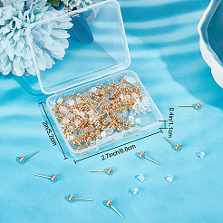 真鍮ボールスタッドピアスポスト100個  水平ループと 100 個のプラスチック イヤー ナット付き  18KGP本金メッキ  15mm  穴：1.2mm  ピン：0.7mm&nbsp;KK-BBC0004-69