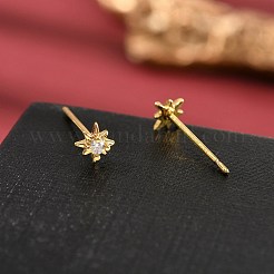 スター真鍮マイクロパヴェクリアキュービックジルコニアスタッドピアス  カドミウムフリー＆鉛フリー  ラックめっき  長持ちメッキ  ゴールドカラー  4x4mm&nbsp;EJEW-D318-08G