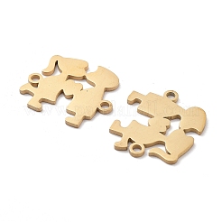 イオンプレーティング（IP）304ステンレススチールコネクタチャーム  男の子と女の子のリンク  ゴールドカラー  16.5x19x1mm  穴：1.6mm&nbsp;STAS-P332-08G