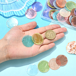 天然カピスシェルコネクタチャーム48個（8色）  フラットラウンド  ミックスカラー  30x1mm  穴：1.4mm  6個/カラー&nbsp;BSHE-SC0001-31