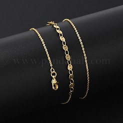 女性用真鍮ケーブル＆フラットスパンコールチェーンネックレス  304ステンレススチール製カニカン付き  ラックめっき  鉛フリー＆カドミウムフリー  長持ちメッキ  18KGP本金メッキ  長さ17.78インチ(45.15cm) + 50~60mmエクステンダー&nbsp;NJEW-D302-40G