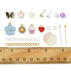 DIYイヤリング作成キット  シェル & 合金エナメル ペンダントを含む  鉄製アイピンとエンド  304ステンレススチールボールスタッドピアス金具  ミックスカラー  5~50x5~17.5x0.6~7mm  穴：1.2~2mm&nbsp;DIY-FS0006-77