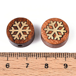 天然白檀の数珠と真鍮製のビーズ  染色されていない  フラットラウンドと雪の結晶  14.5x7~7.5mm  穴：2mm&nbsp;WOOD-T032-33C
