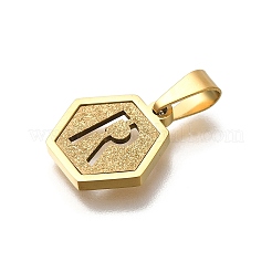 304ステンレススチールチャーム  18KGP本金メッキ  レターチャーム付き六角形  文字r  15x14x1.5mm  穴：3x5.5mm&nbsp;LS-STAS-H227-01G-R