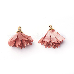 合金ペンダント  絹糸で  花  ゴールドカラー  ライトコーラル  29~31x34~36mm  穴：1.8mm&nbsp;PALLOY-G254-A13