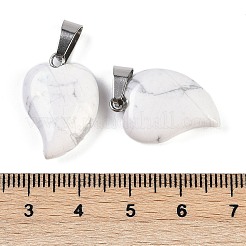 天然ハウライトハートペンダント  304ステンレススチールスナップオンベイル付きラブハートチャーム  ステンレス鋼色  22.5x15.5x6mm  穴：6x3.5mm&nbsp;G-H073-03P-11