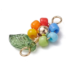ガラス銅線で巻かれたコネクタチャーム  金メッキの真鍮ビーズが付いた花のリンク  カラフル  19x14x4mm  穴：2mm&nbsp;PALLOY-TA00164