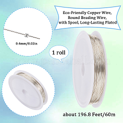 環境に優しい銅線  丸いビーズワイヤー  スプールで  長持ちメッキ  銀  26ゲージ  0.4mm  約196.85フィート（60m）/バッグ&nbsp;CWIR-SC0001-04B-S