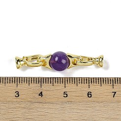 真鍮製の折り返し留め金が付いた天然アメジスト  18KGP本金メッキ  長持ちメッキ  ラックめっき  ラウンド  38mm&nbsp;G-G141-03G-13