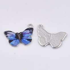プリント合金ペンダント  エナメル  蝶  プラチナ  藤紫色  14x20x2mm  穴：1.6mm&nbsp;LS-PALLOY-R111-12A