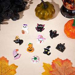 ハロウィンテーマの不透明樹脂カボション20個、10スタイル  ジュエリー作りのための  魔法の帽子と幽霊とカボチャのジャック・オー・ランタンとフクロウと魔法の帽子と城と魔女の帽子と幽霊の突き出た舌とピンクの魔法の帽子と眼球と幽霊  ミックスカラー  2個/スタイル&nbsp;RESI-SC0001-63