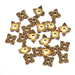 チベット風合金ビーズキャップ  花  4花びら  カドミウムフリー＆鉛フリー  アンティーク黄金  6x6x2mm  穴：1mm&nbsp;GAA0551