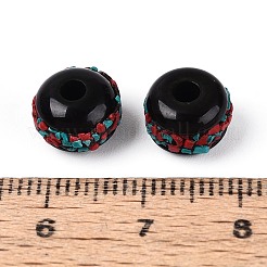 手作りポリマー粘土インドネシアビーズ  樹脂と  ロンデル  ブラック  9~10x7mm  穴：2.5mm&nbsp;IPDL-N004-01C