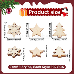 未完成の木製カボション3袋  クリスマス スノーフレーク & ツリー & スター  ナバホホワイト  1.4~1.75x1.5x0.2cm  100個/袋&nbsp;WOOD-UN0001-30