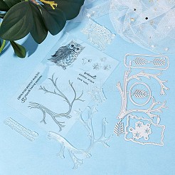 シリコンクリアスタンプ1枚  1pc炭素鋼カッティングダイステンシル付き  DIYスクラップブッキング用  装飾的なフォトアルバム  カード作り  スタンプシート  フクロウ模様  83~160x110~154x1~2.5mm&nbsp;DIY-GF0007-03