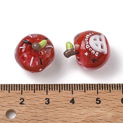 不透明樹脂模造食品ビーズ  りんご  ファイヤーブリック  18.5x15.5mm  穴：1.2mm&nbsp;RE-F001-01