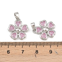 真鍮製マイクロパヴェキュービックジルコニアペンダント  花  プラチナ  16.5x15x4mm  穴：5x3mm&nbsp;KK-C248-08P