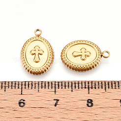 304ステンレススチールチャーム  イオンプレーティング（ip）  オーバル クロスチャーム付き  18KGP本金メッキ  15x10.5x2mm  穴：1.5~1.6mm&nbsp;STAS-N109-72G