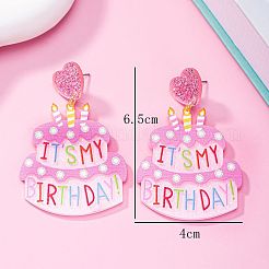 バースデーケーキのアクリルダングルスタッドピアス  ハート  65x40mm&nbsp;FS-WG75373-01