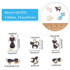 120本12スタイルアロイエナメルペンダント  猫の形  ライトゴールド  ミックスカラー  22x12x2~3mm  穴：2mm  10個/カラー&nbsp;ENAM-AR0001-17