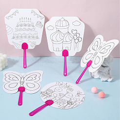 16個 4スタイル 紙製手持ち扇風機  空白の絵画ファン  子供のための diy 工芸品  混合図形  235~260x170~173x3mm  4個/スタイル&nbsp;DIY-GF0010-33