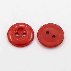 服装デザイン用アクリル縫い付け用ボタン  プラスチックシャツのボタン  2穴  染め  フラットラウンド  暗赤色  15x2mm  穴：1mm&nbsp;BUTT-E087-B-07