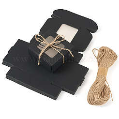 窓付きの折りたたみ式紙製メールボックス  段ボール製の郵便箱  ジュートコード付き  ブラック  7.5x7.2x3cm&nbsp;CON-TA0001-32A