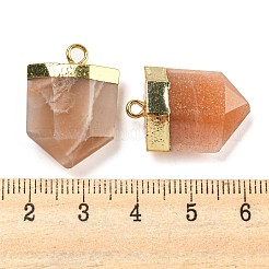 天然サンストーンペンダント  ラックメッキのファセット加工された弾丸チャーム、金メッキの真鍮製金具  24.5~25x16~16.5x7~7.5mm  穴：2.3mm&nbsp;G-M431-05G-06