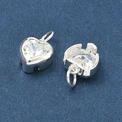 スターリングシルバーのクリアキュービックジルコニアハートチャーム925個  スタンプ925個付き  銀  10.5x9x4.5mm  丸カン：5x0.8ミリ  内径：3.2mm&nbsp;STER-H119-04S