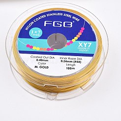 7本撚り丸型ナイロンコーティング鋼線  ネックレスやブレスレット用のビーズワイヤー  日本から輸入  ゴールド  0.4mm  約328.08フィート（100m）/ロール&nbsp;TWIR-T002-01B-12