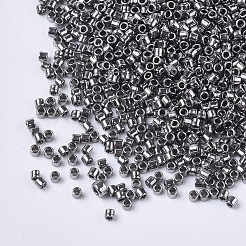 Fgb 11/0グレードaガラスシードビーズ  シリンダー  均一なシードビーズサイズ  メタリックカラー  濃いグレー  1.5x1mm  穴：0.5mm  約20000個/袋&nbsp;SEED-S030-0576