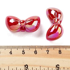 UVメッキアクリルヨーロッパのビーズ  クリスマステーマ  虹色の貝殻効果  蝶結び  ファイヤーブリック  15x30x13mm  穴：5mm&nbsp;OACR-S142-04A