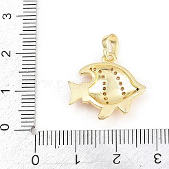 真鍮製マイクロパヴェキュービックジルコニアペンダント  エナメル  魚のチャーム  長持ちメッキ  ラックめっき  鉛フリー＆カドミウムフリー  18KGP本金メッキ  レッド  18x19.5x4mm  穴：3.2x5.4mm&nbsp;KK-F938-42G-02D