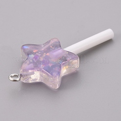 樹脂チャーム  模造ロリポップ  スター  パープル  44~50x20x7mm  穴：1.8mm.&nbsp;RESI-K008-B01