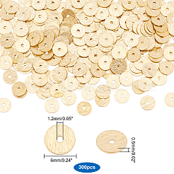 真鍮製スペーサービーズ300個  長持ちメッキ  ヒシビーズ  ディスク  ゴールドカラー  6x0.5mm  穴：1.2mm&nbsp;KK-PH0004-12