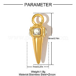 304ステンレススチール、キュービックジルコニアペンダント付き  イオンプレーティング（ip）  18KGP本金メッキ  透明  19x7mm&nbsp;STAS-OY005-01G