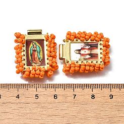 バースペンダント  プラスチックビーズと紙で  幻想的な聖人の長方形  カドミウムフリー＆ニッケルフリー＆鉛フリー  ダークオレンジ  27x22x6mm  穴：2.2mm&nbsp;KK-V001-01I
