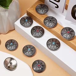 12セット3色の亜鉛合金装飾リベット  合成ターコイズと鉄のネジで  財布用  バッグ  革工芸装飾  フラットラウンド  ミックスカラー  28.5x9mm  穴：2mm  4セット/カラー&nbsp;BUTT-GF0001-21