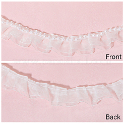 スノーガーゼプリーツレーストリム  プラスチックビーズ付きシフォンレースリボン  ホワイト  1-3/8インチ（35mm）  6ヤード&nbsp;OCOR-GL0001-10
