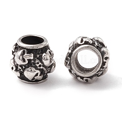 304ステンレススチールヨーロピアンビーズ  大穴ビーズ  手動研磨  コラム  アンティークシルバー  9.5x8.5mm  穴：4.5mm&nbsp;STAS-M298-25AS