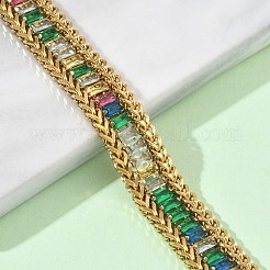 304ステンレススチールとガラス製のウィートチェーンの二重構造ブレスレット（女性用）  長方形  18KGP本金メッキ  イオンプレーティング（ip）  長持ちメッキ  ミックスカラー  6.77インチ（17.2cm）&nbsp;BJEW-F540-08G