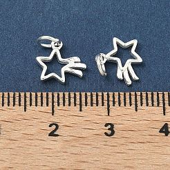 925スターリングシルバーチャーム  銀色のメッキ  スタンプ925個付き  スター  8x9.5x1.5mm  丸カン：4.5x0.7ミリ  3.2mm内径&nbsp;STER-A050-04B-S