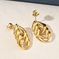 女性用304ステンレススチールスタッドピアス  菱形  イオンプレーティング（ip）  ゴールドカラー  26x15mm&nbsp;EJEW-K333-15G